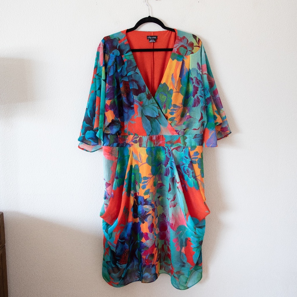 Vibrant Floral Wrap Dress - Multicolor